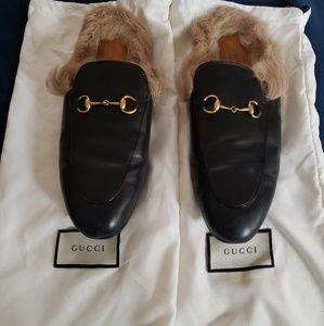 Gucci princeton fur loafer mules women's sz 11